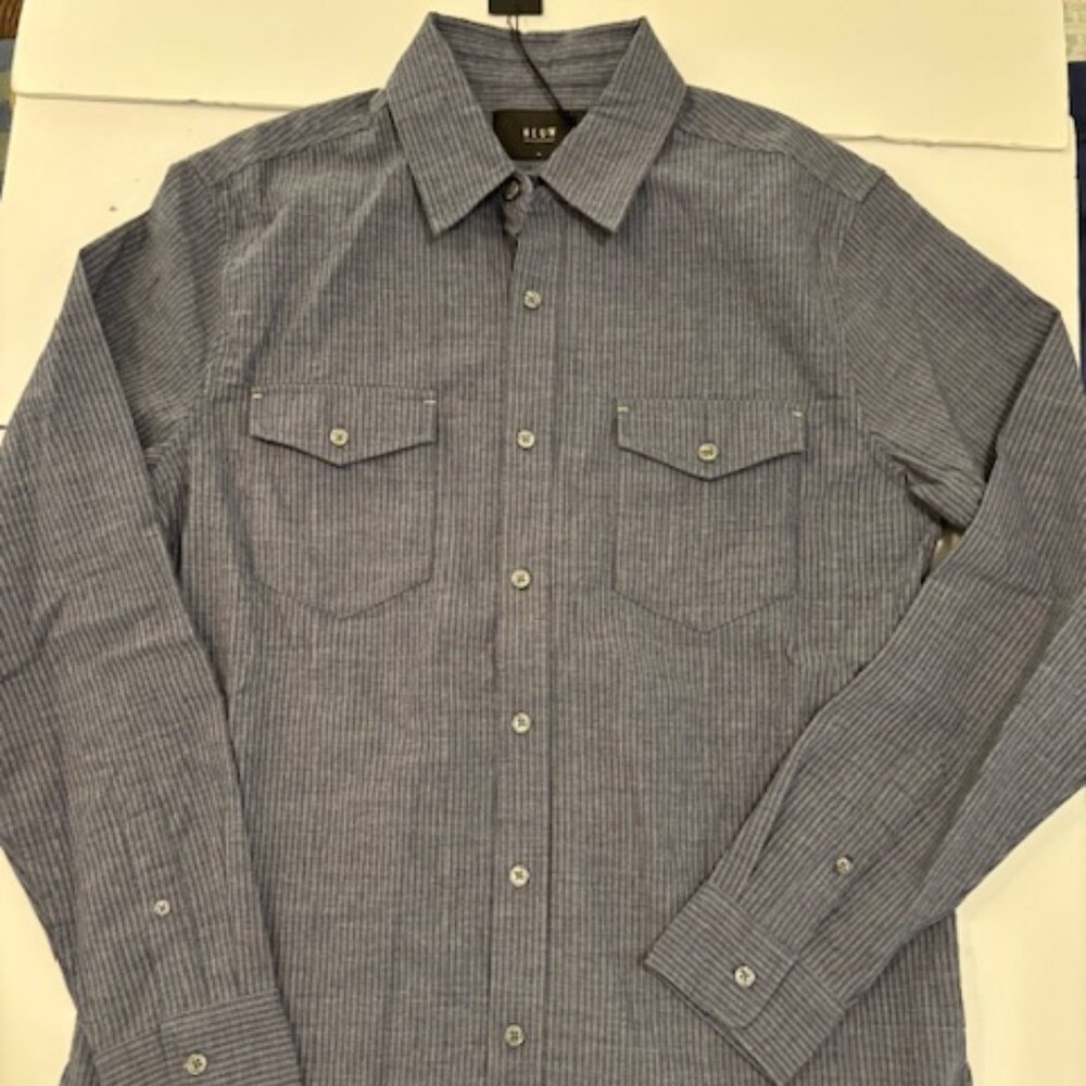 Neuw Waits LS Mens Shirt Blue on Blue Striped Cotton Textured Denim NWT Size M
